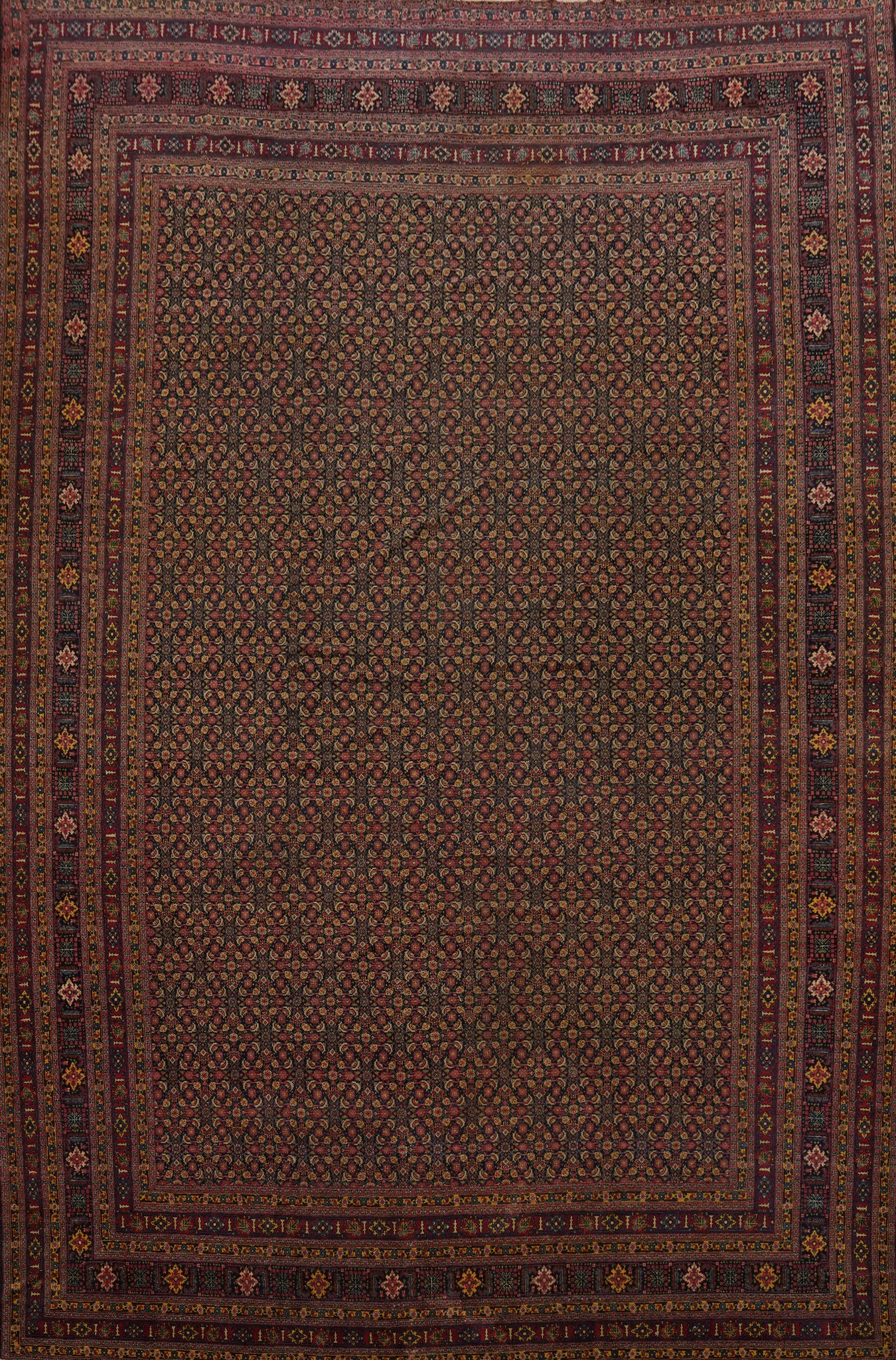 Pre-1900 Vegetable Dye Senneh Persian Large Rug 12x16