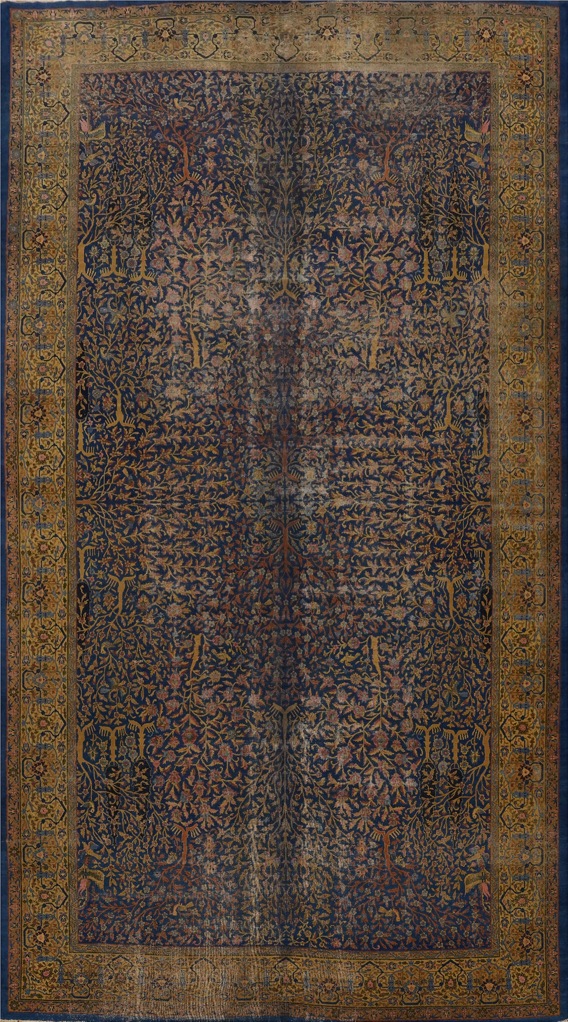 Pre-1900 Antique Vegetable Dye Kerman Ravar Persian Rug 12x21