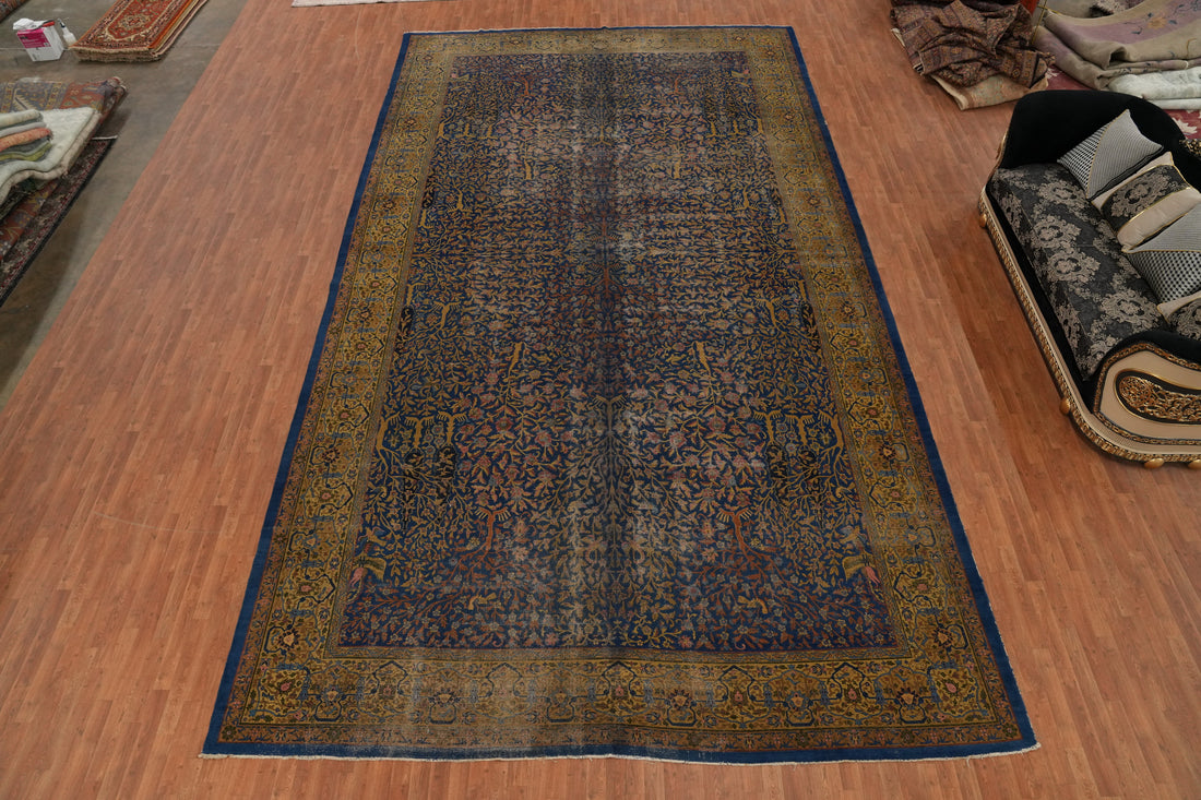 Pre-1900 Antique Vegetable Dye Kerman Ravar Persian Rug 12x21