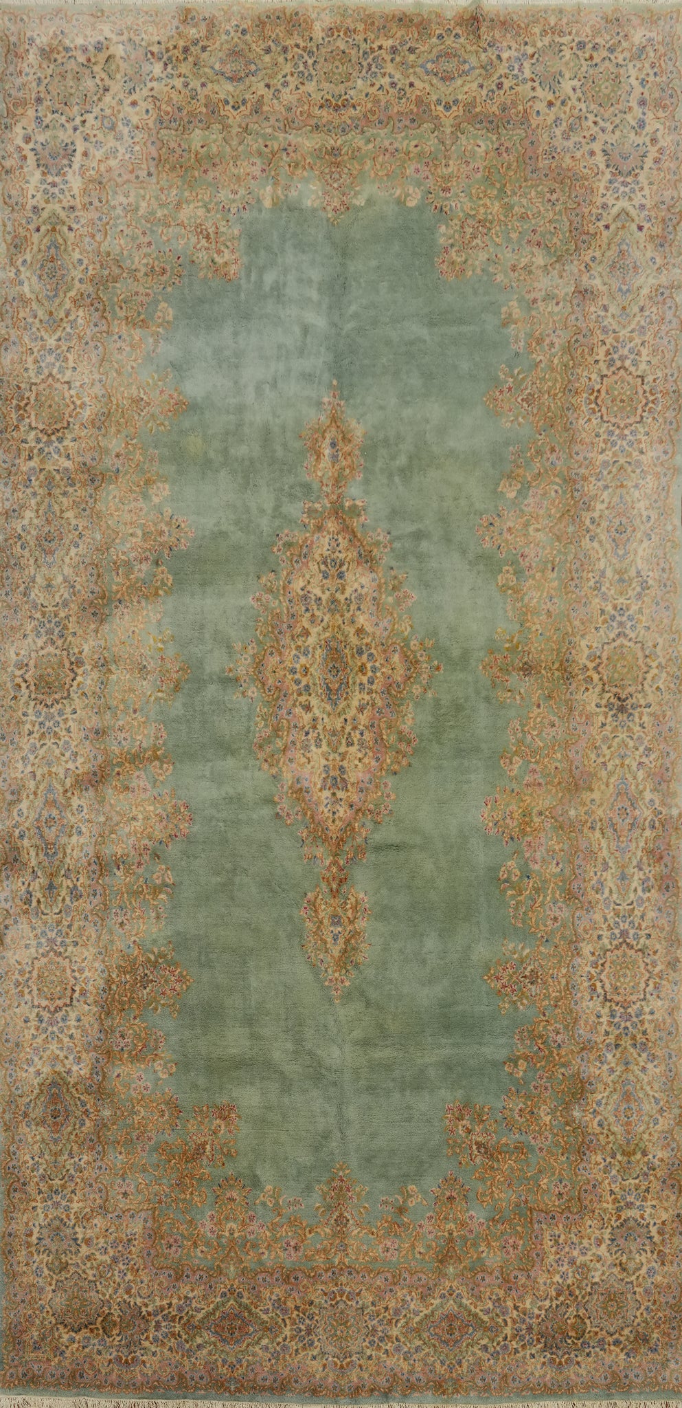 Vegetable Dye Green Kerman Persian Large Rug 11x21