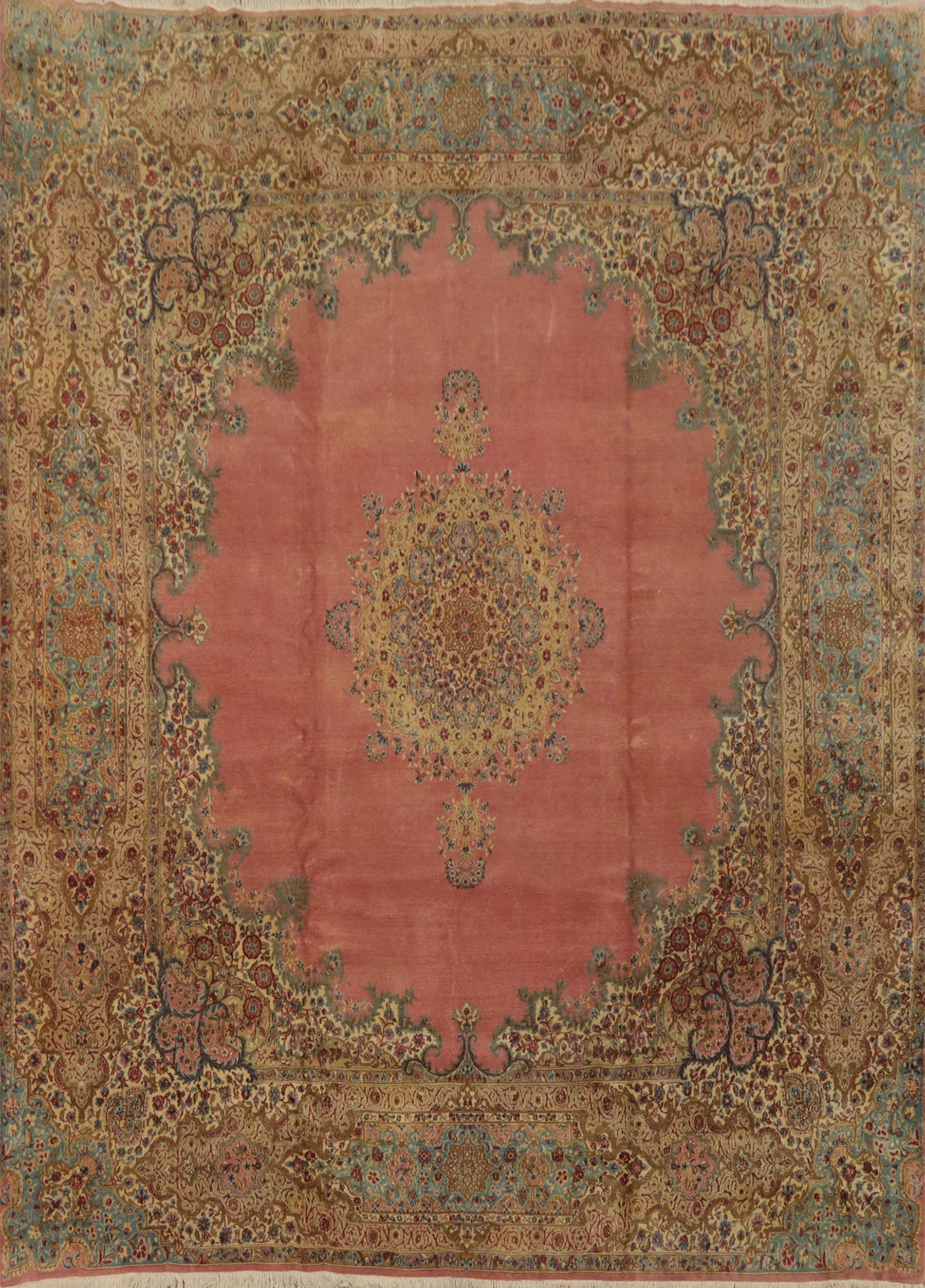 Vegetable Dye Pink Floral Kerman Persian Large Rug 11x12