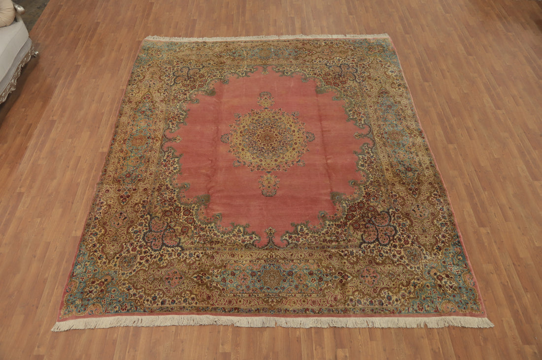 Vegetable Dye Pink Floral Kerman Persian Large Rug 11x12