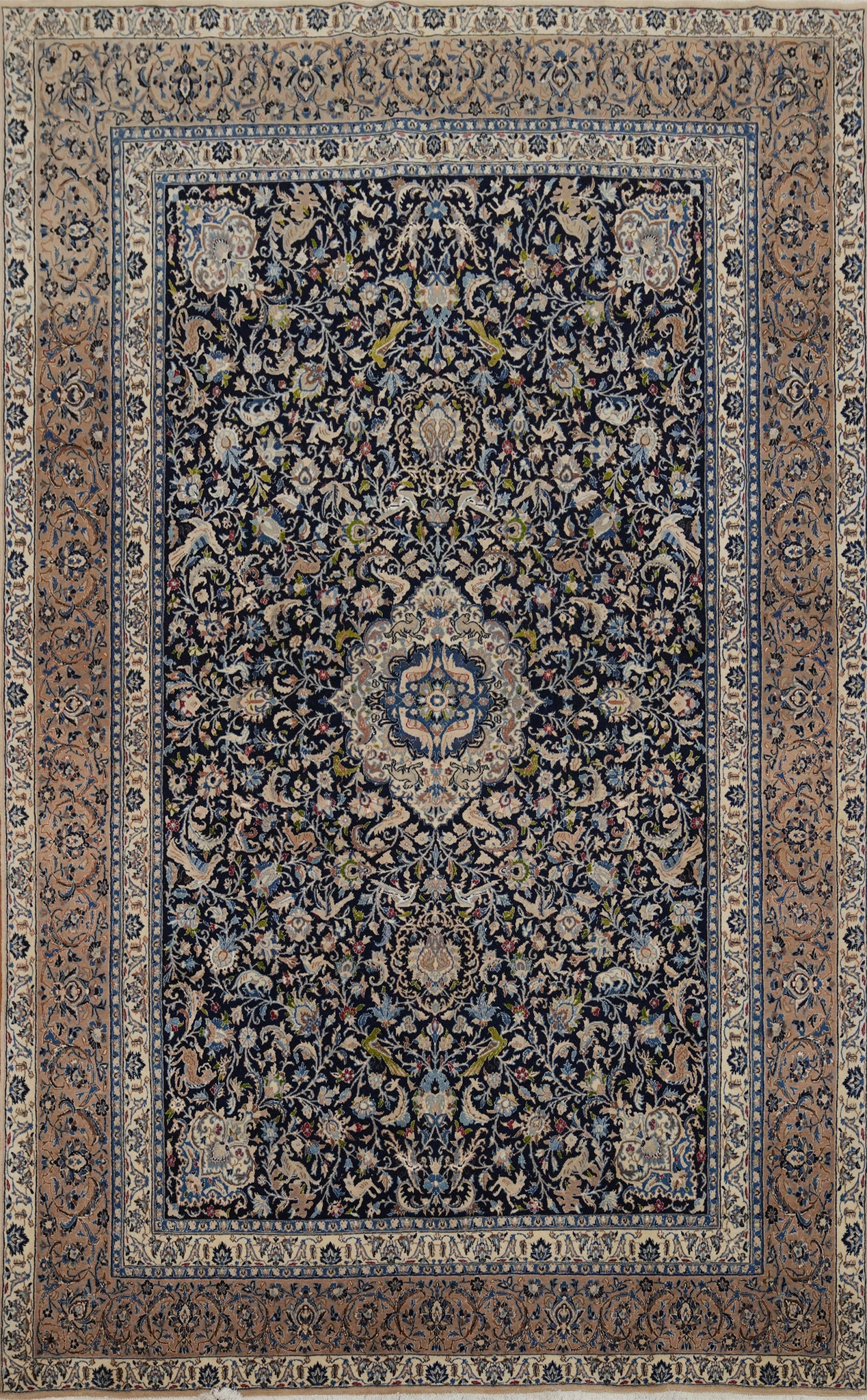 Vegetable Dye Animals Blue Nain Persian Area Rug 8x11