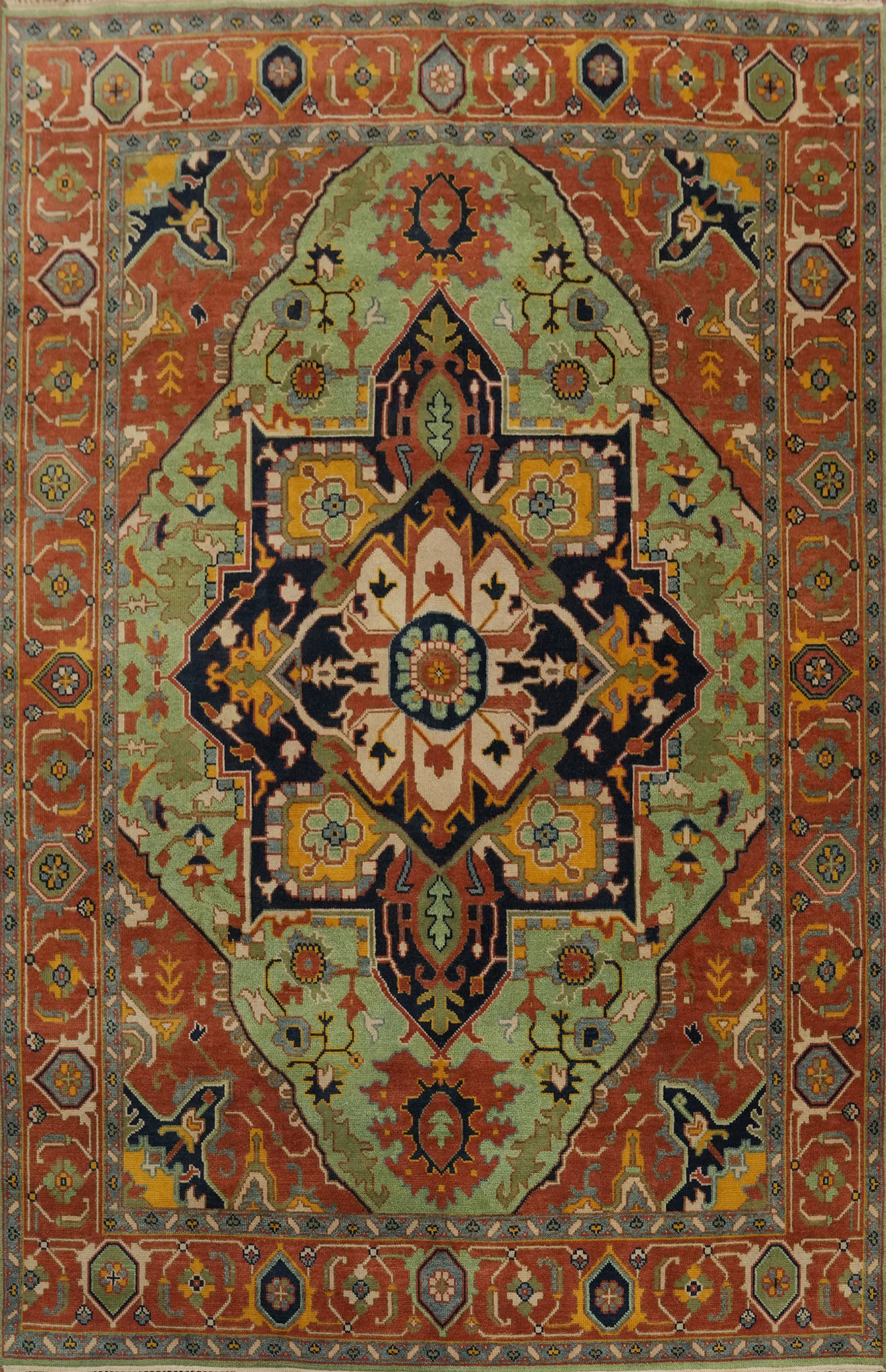 Green Geometric Heriz Serapi Indian Area Rug 9x12