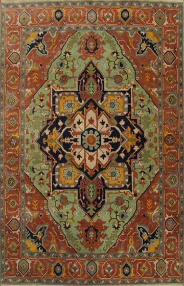Green Geometric Heriz Serapi Indian Area Rug 9x12