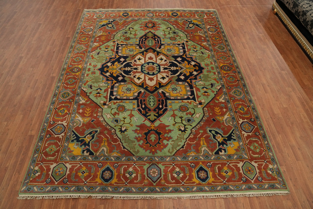 Green Geometric Heriz Serapi Indian Area Rug 9x12