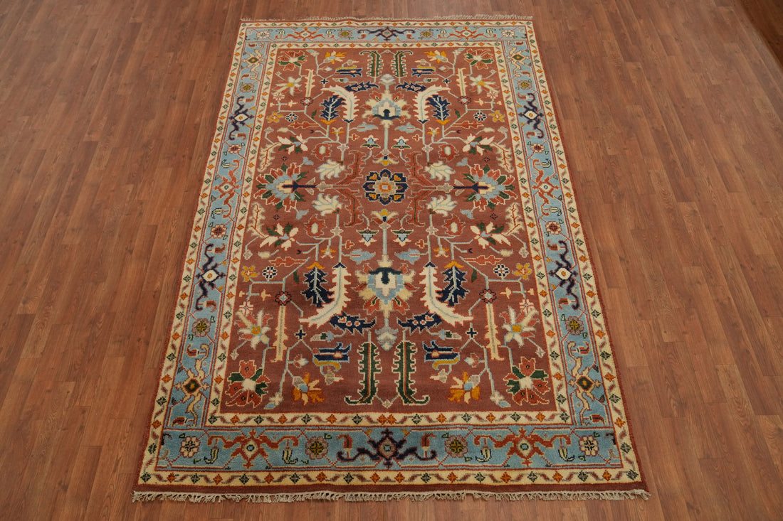 Orange Wool Oushak Indian Area Rug 6x9