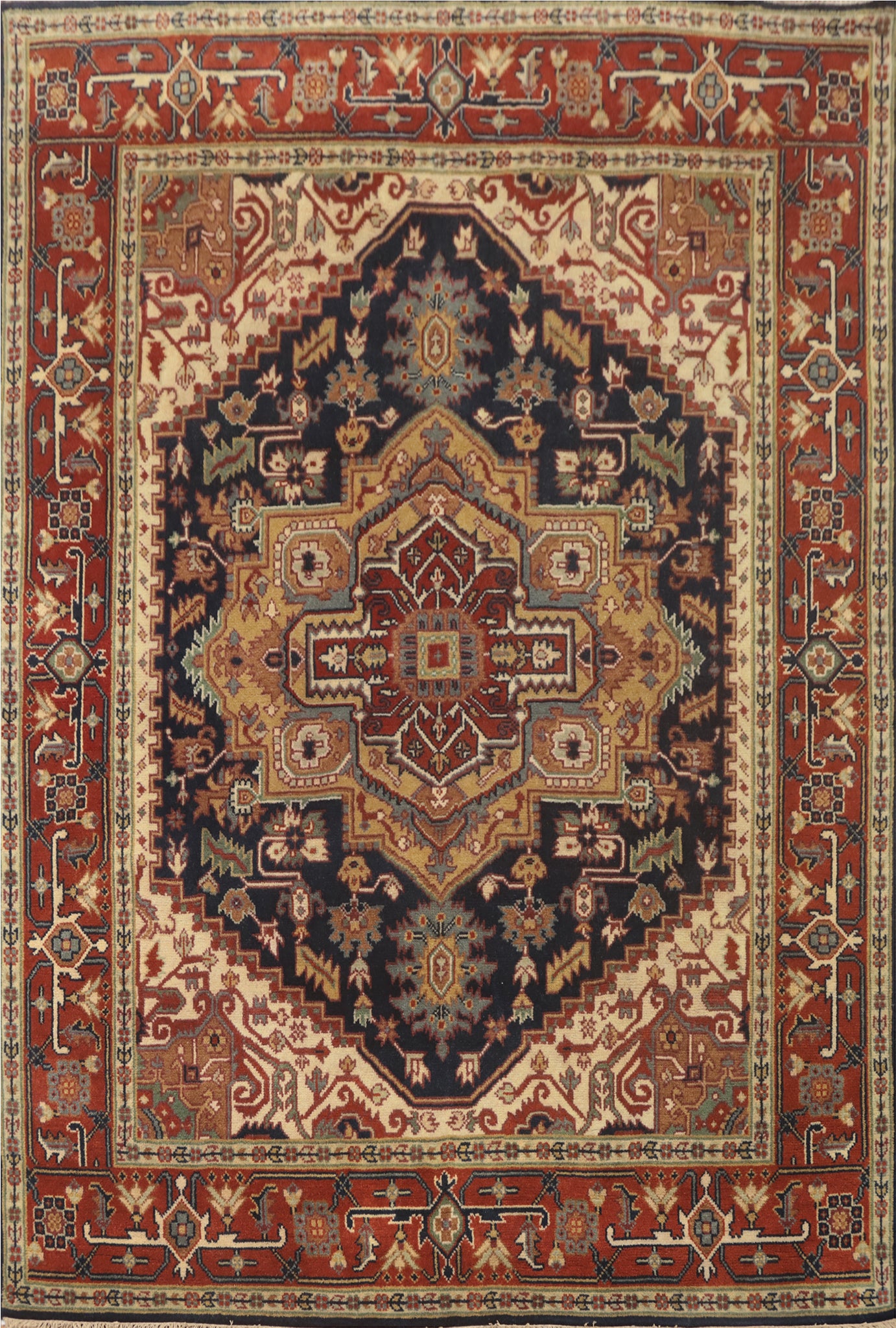 Geometric Blue Heriz Serapi Room Size Area Rug 8x10