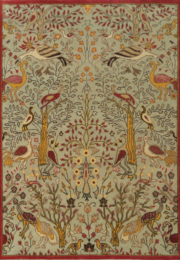 Animals Design Aqua Wool Ziegler Room Size Area Rug 8x10