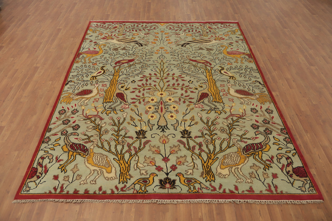Animals Design Aqua Wool Ziegler Room Size Area Rug 8x10