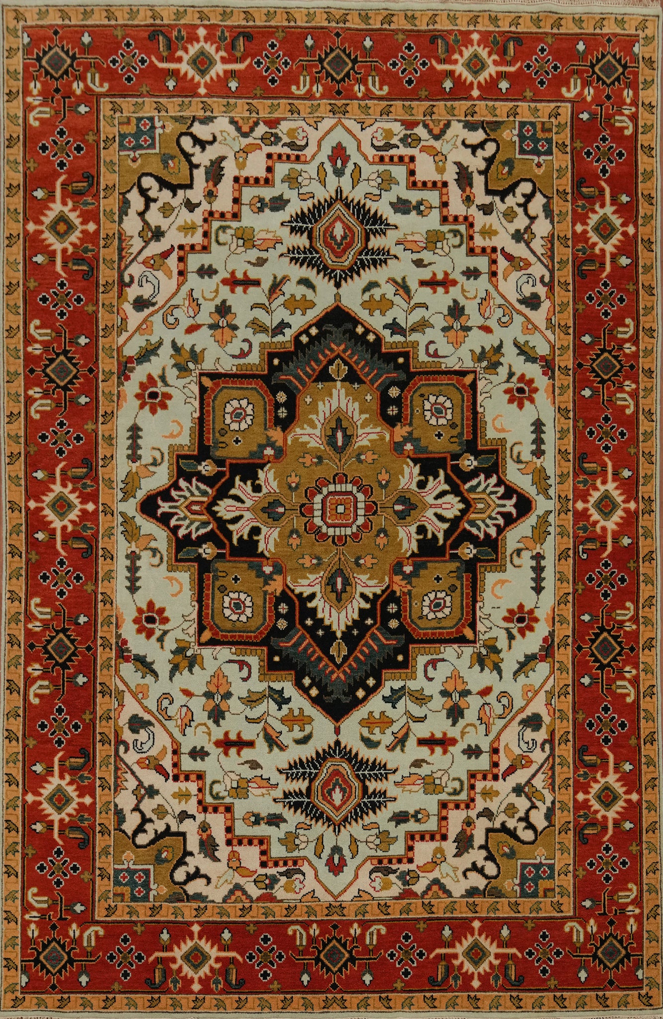 Geometric Aqua Wool Heriz Serapi Large Rug 10x14