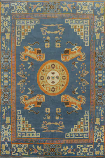 Handmade Blue Art Deco Living Room Area Rug 8x10