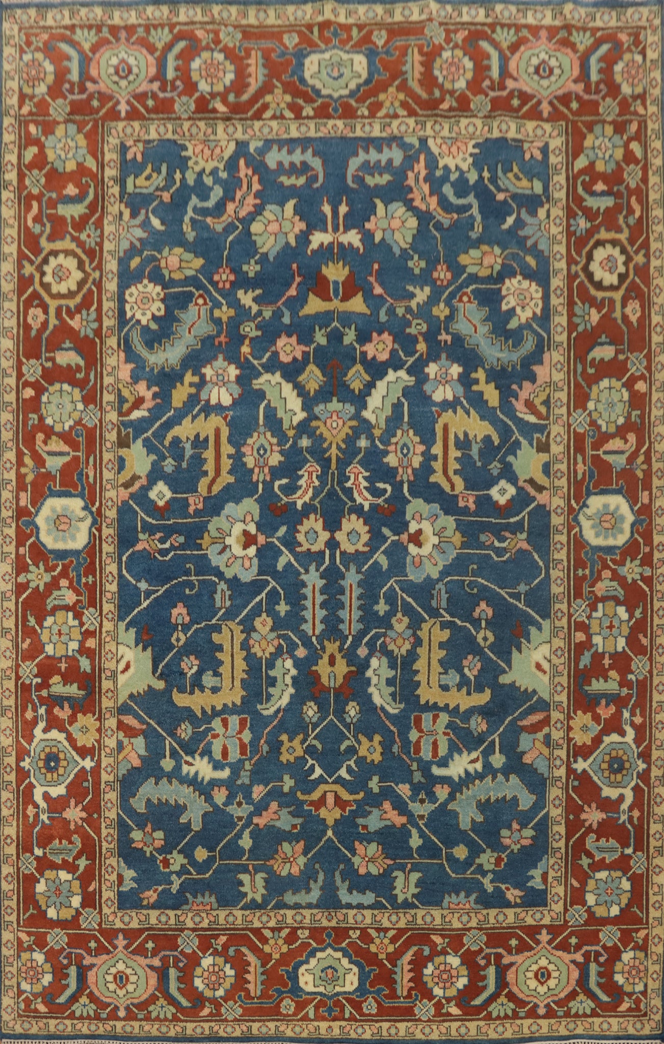 Handmade Blue Floral Oushak Large Area Rug 9x12
