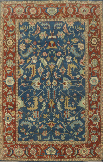 Handmade Blue Floral Oushak Large Area Rug 9x12