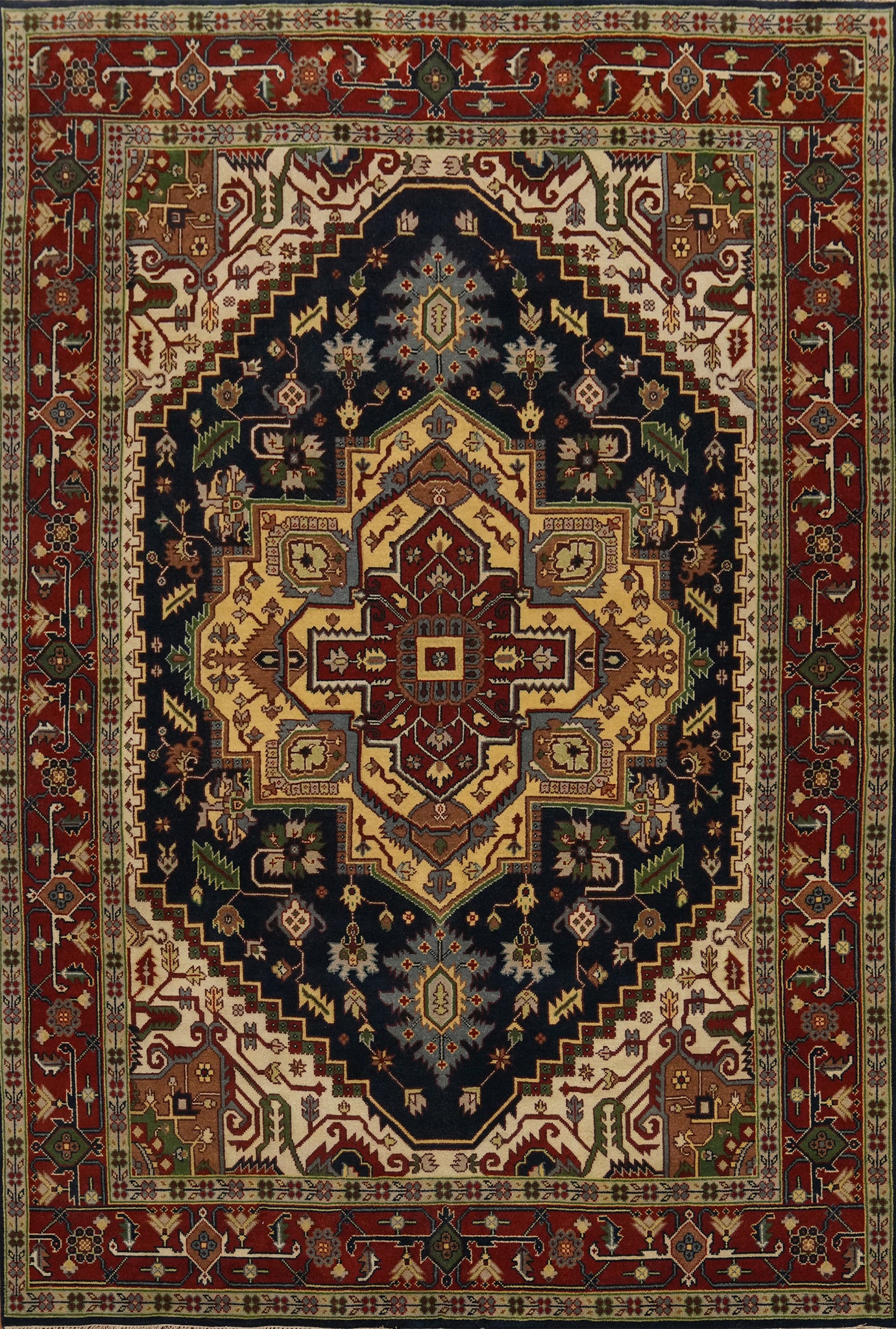 Geometric Heriz Serapi Indian Large Rug 10x14