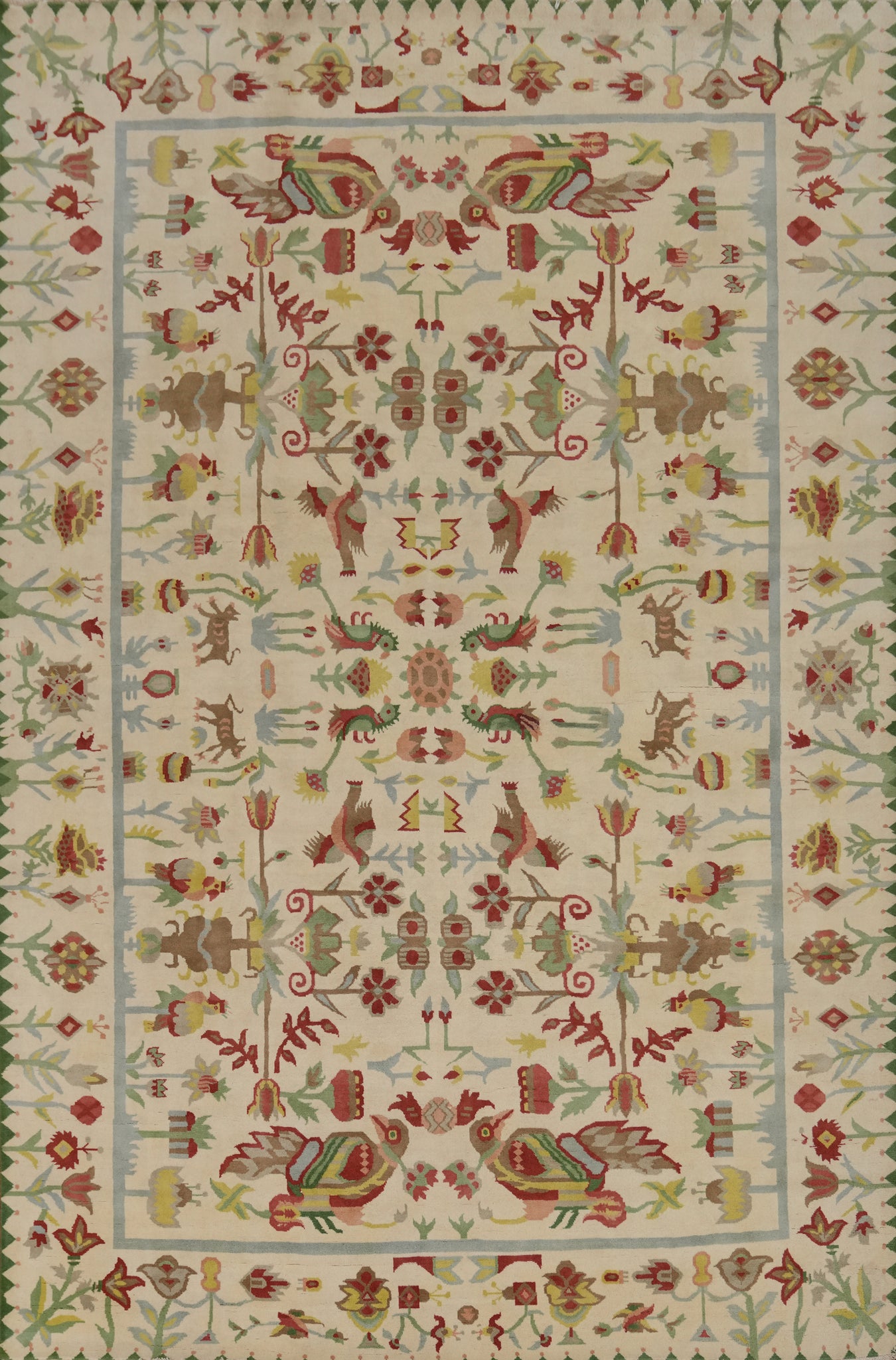 Animals Design Aubusson Vegetable Dye Area Rug 9x12