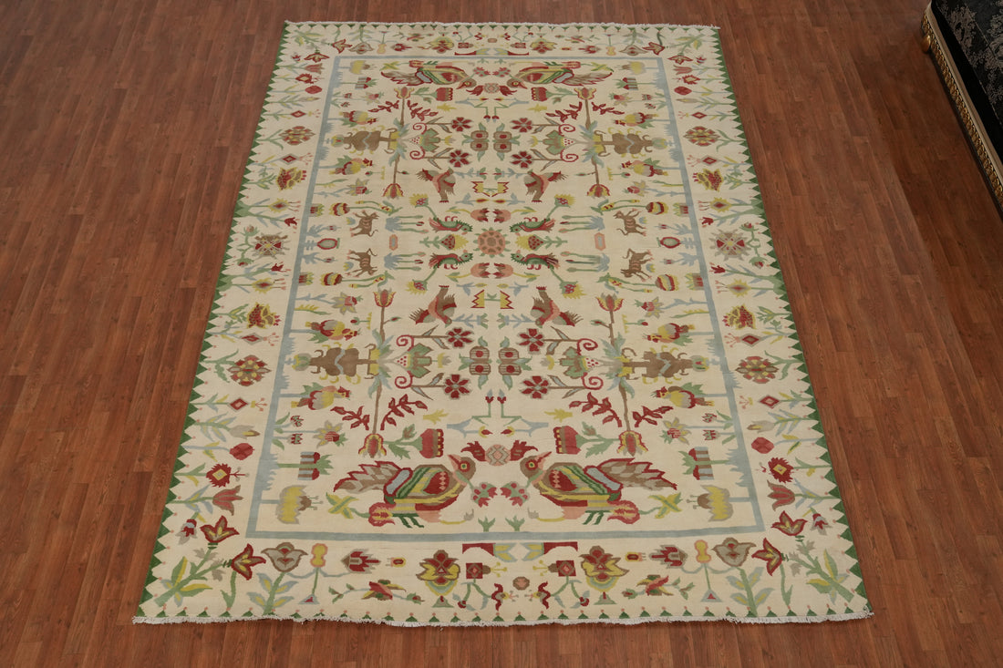 Animals Design Aubusson Vegetable Dye Area Rug 9x12
