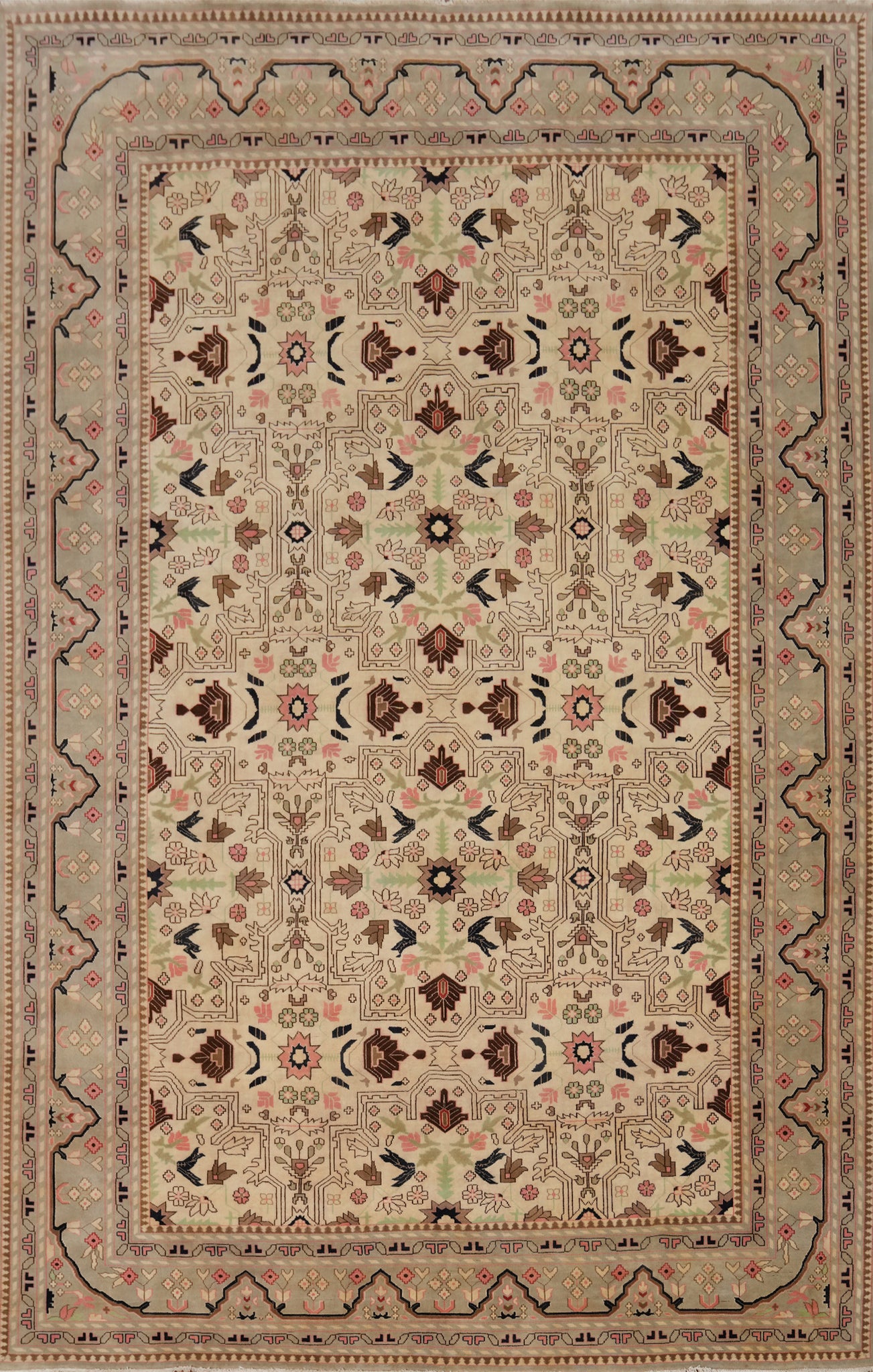Vegetable Dye Art Deco Handmade Large Rug 10x14
