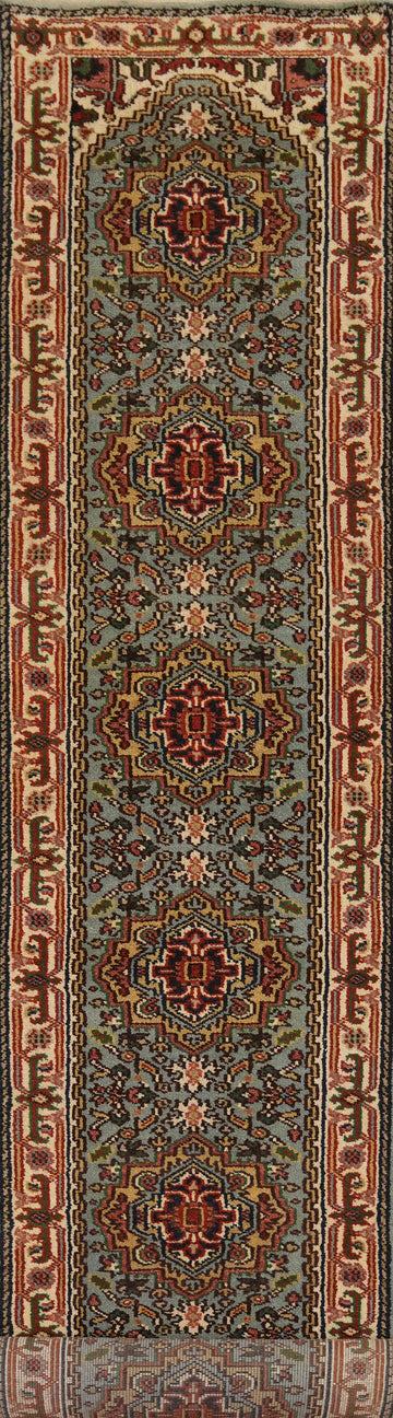 Light Blue Heriz Serapi Wool Runner Rug 3x20