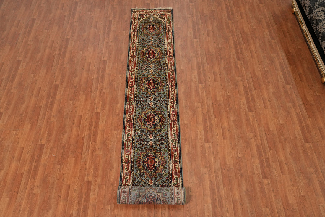 Light Blue Heriz Serapi Wool Runner Rug 3x20