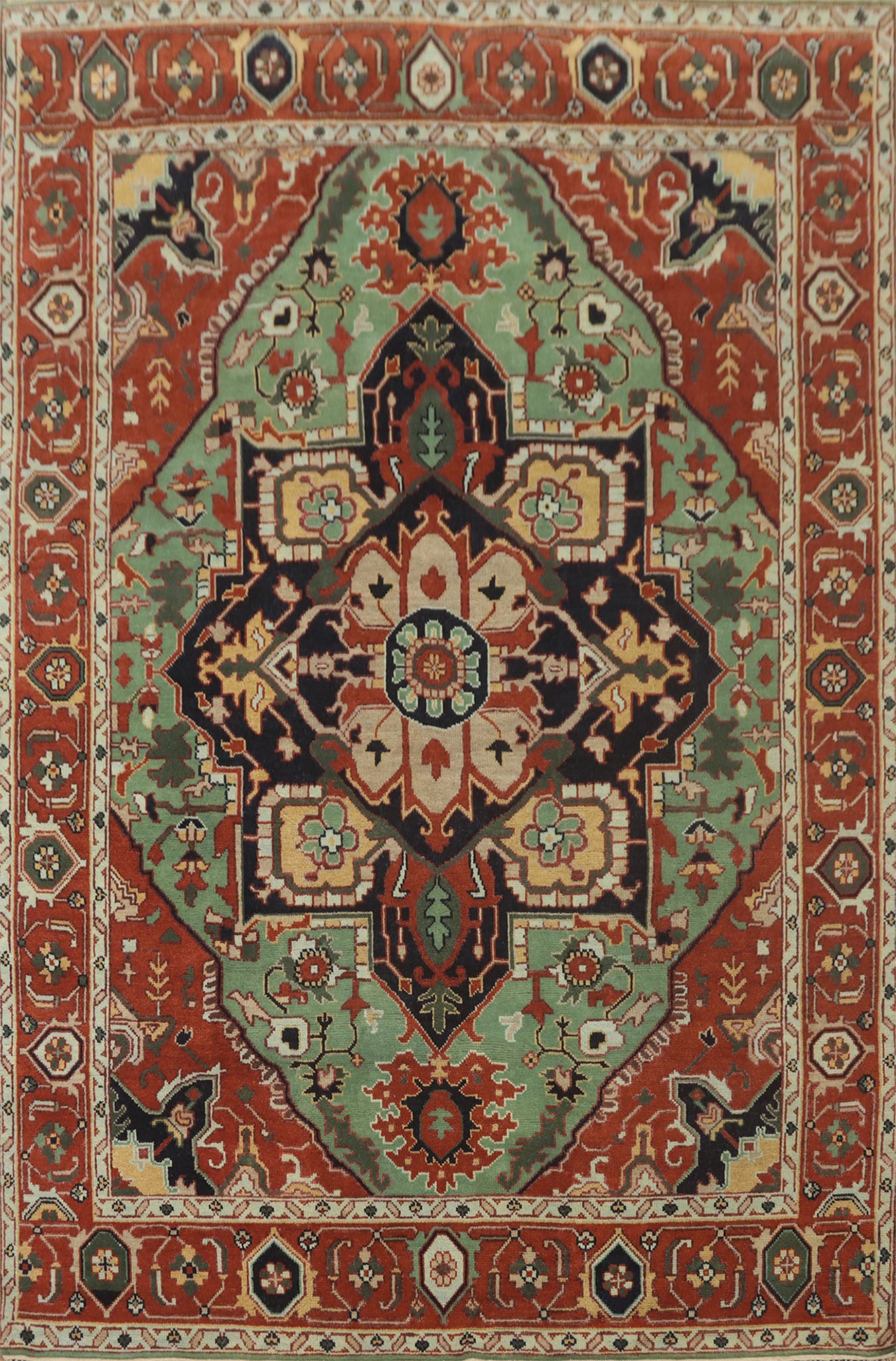 Green Wool Heriz Serapi Large Area Rug 9x12