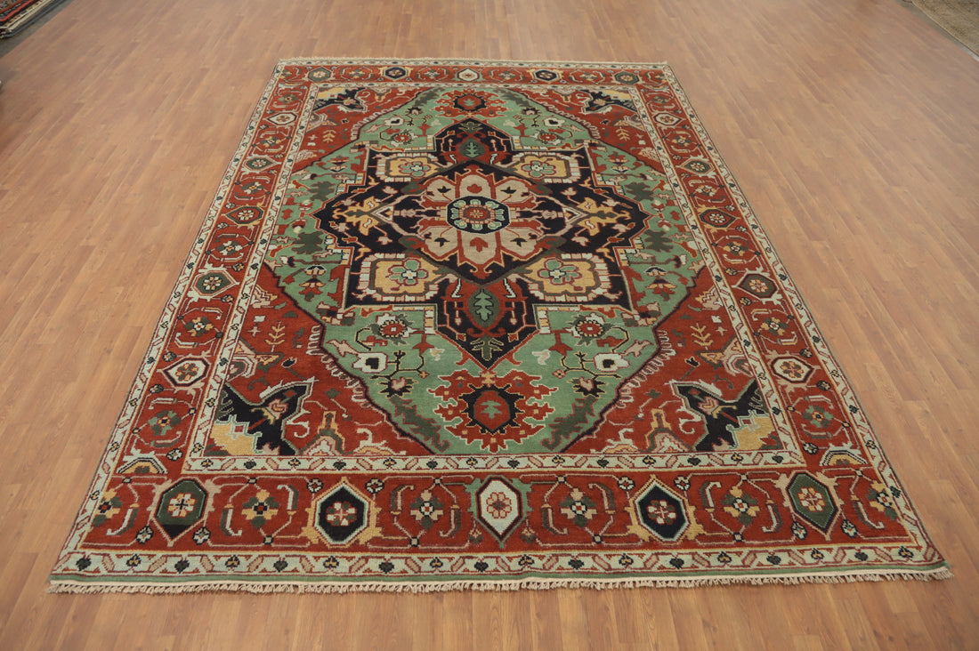 Green Wool Heriz Serapi Large Area Rug 9x12