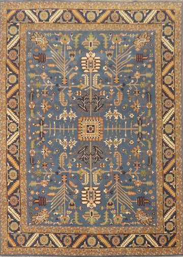 Geometric Blue Oushak Wool Large Rug 12x15
