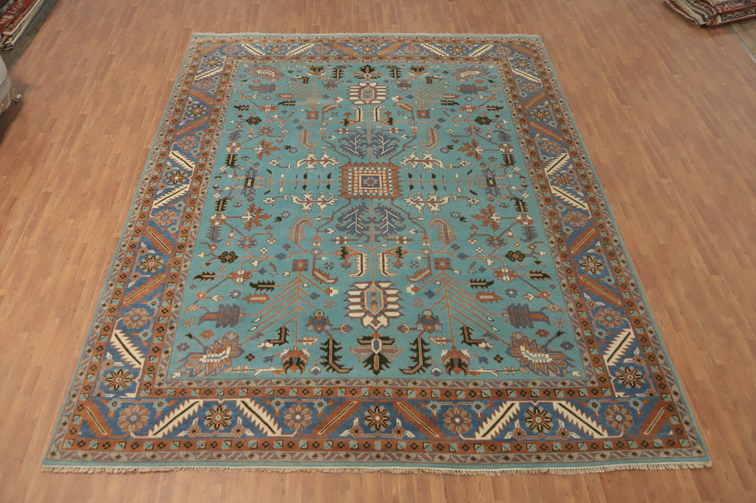 Handmade Blue Oushak Wool Large Rug 12x14