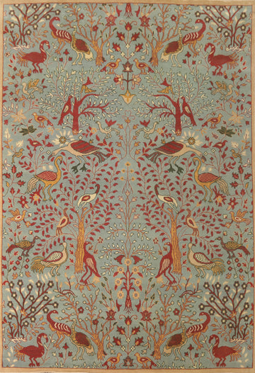 Animals Design Blue Ziegler Wool Large Rug 10x14