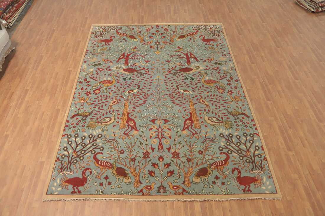 Animals Design Blue Ziegler Wool Large Rug 10x14