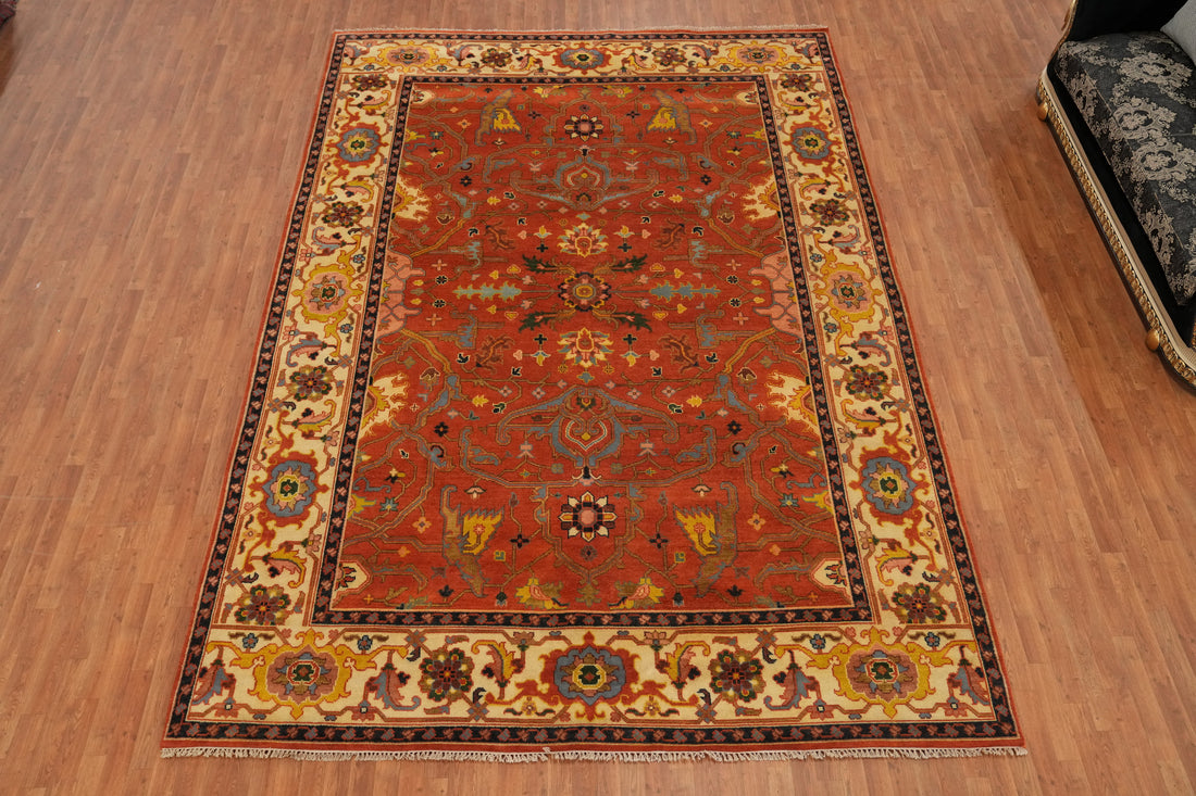 Handmade Orange Oushak Wool Large Rug 10x14