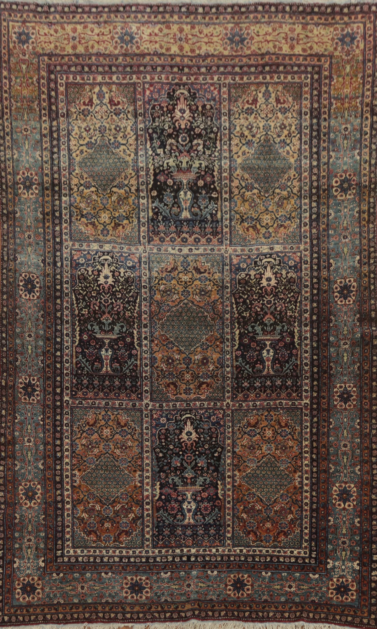 Pre-1900 Antique Vegetable Dye Kashan Mohtasham Persian Rug 4x7