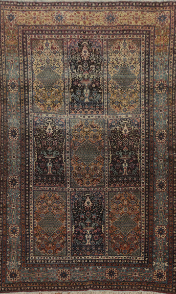 Pre-1900 Antique Vegetable Dye Kashan Mohtasham Persian Rug 4x7