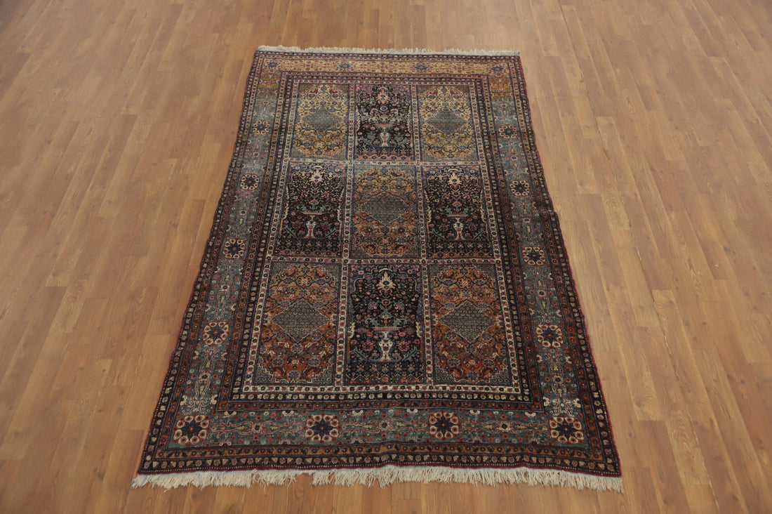 Pre-1900 Antique Vegetable Dye Kashan Mohtasham Persian Rug 4x7