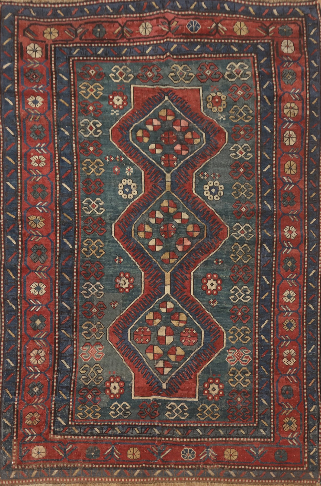 Pre-1900 Antique Kazak Vegetable Dye Rug 5x7