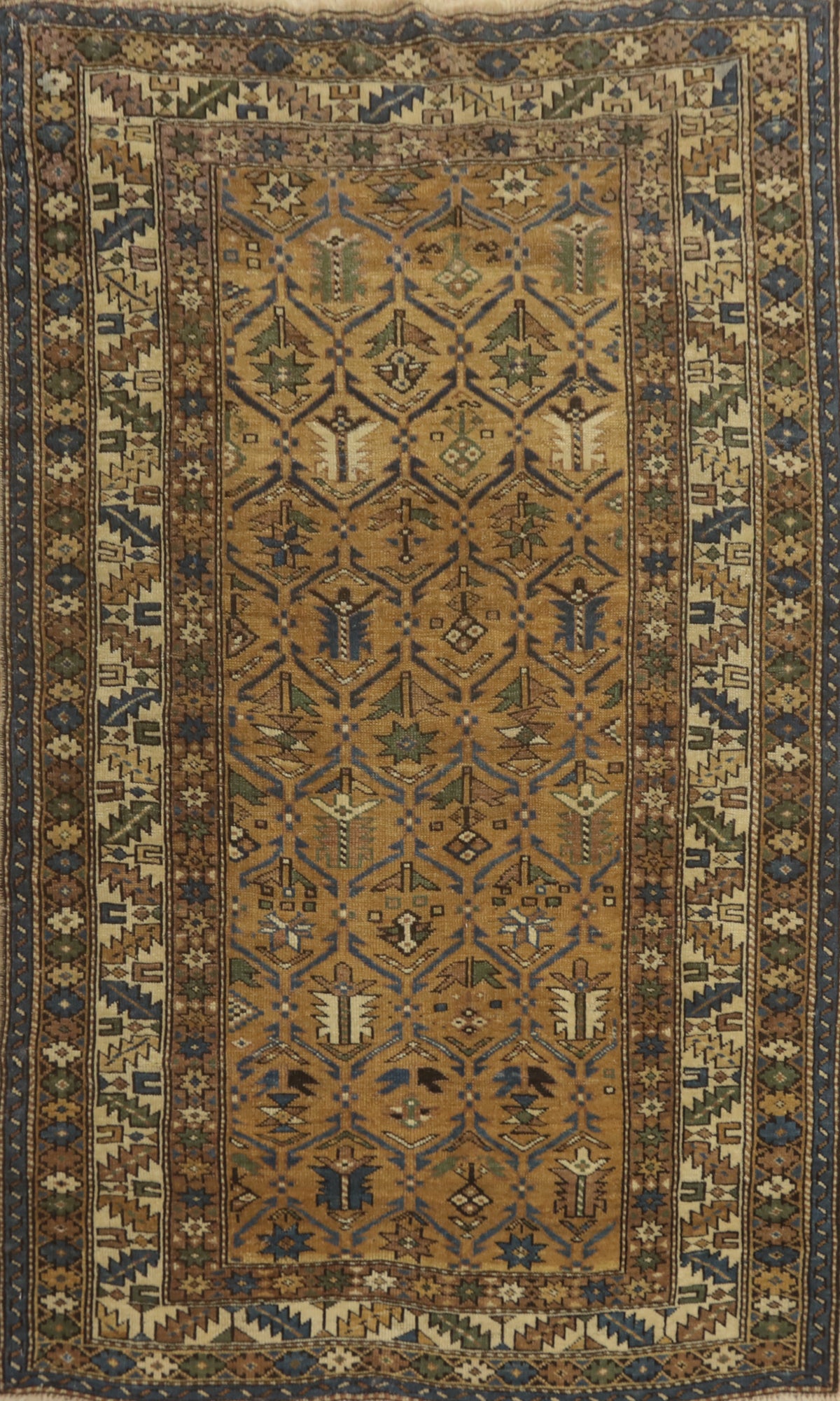 Pre-1900 Antique Shirvan Vegetable Dye Rug 4x5