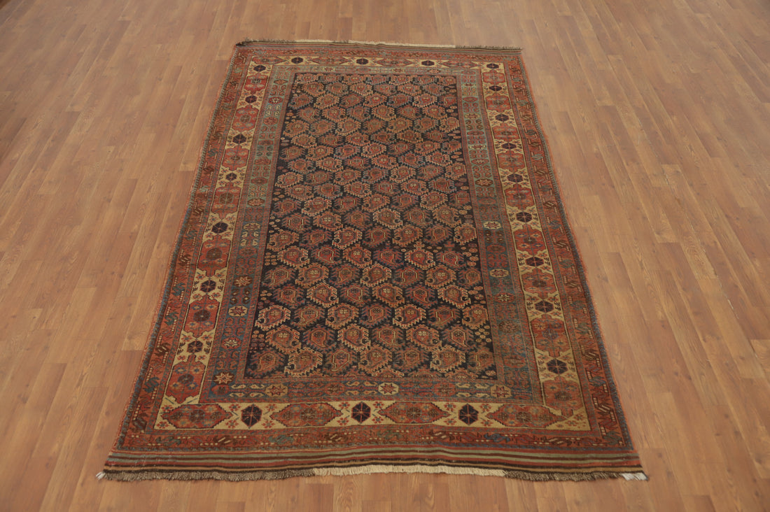 Pre-1900 Antique Kazak Vegetable Dye Area Rug 5x9