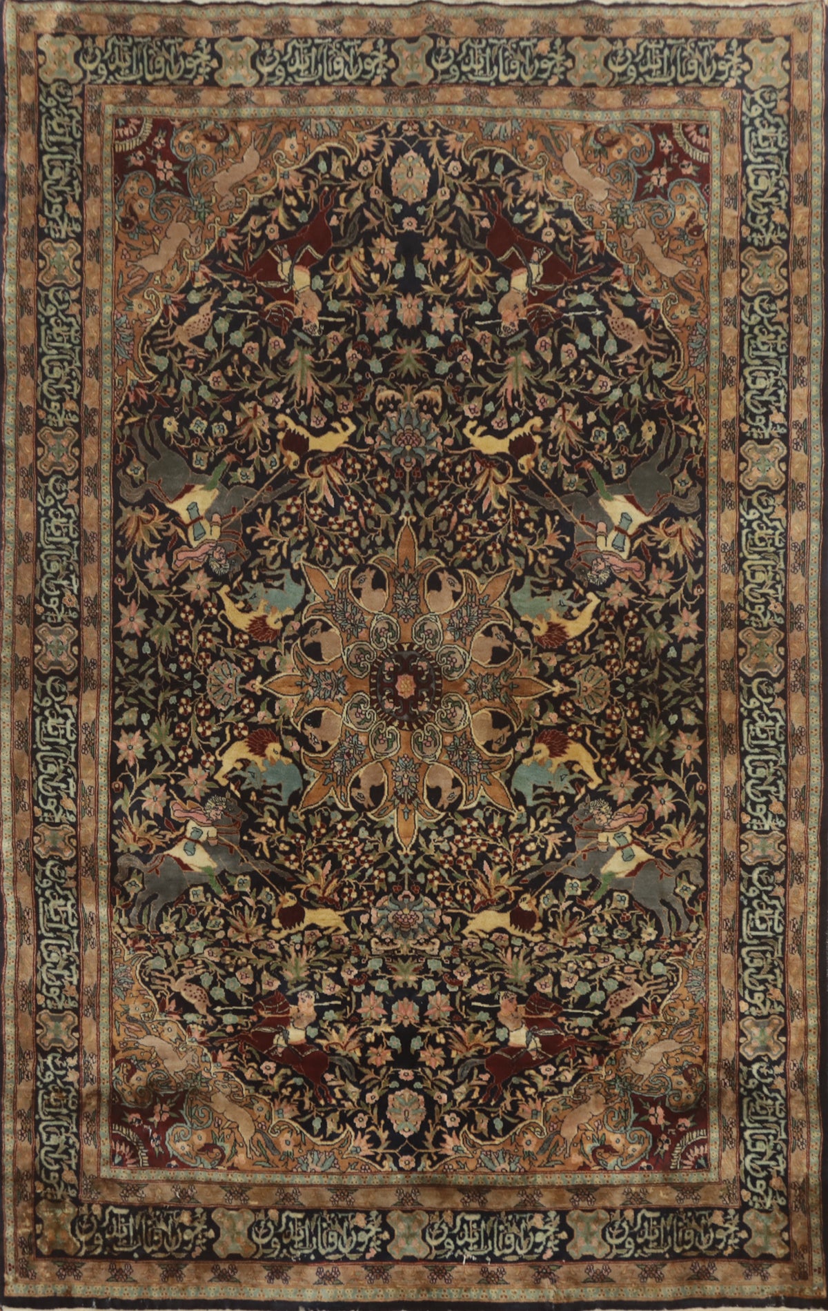 Hunting Design Hereke Vegetable Dye Rug 5x7