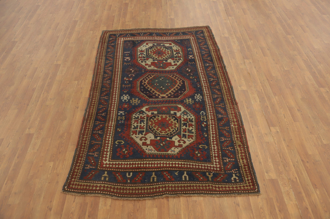 Pre-1900 Antique Kazak Vegetable Dye Area Rug 5x8