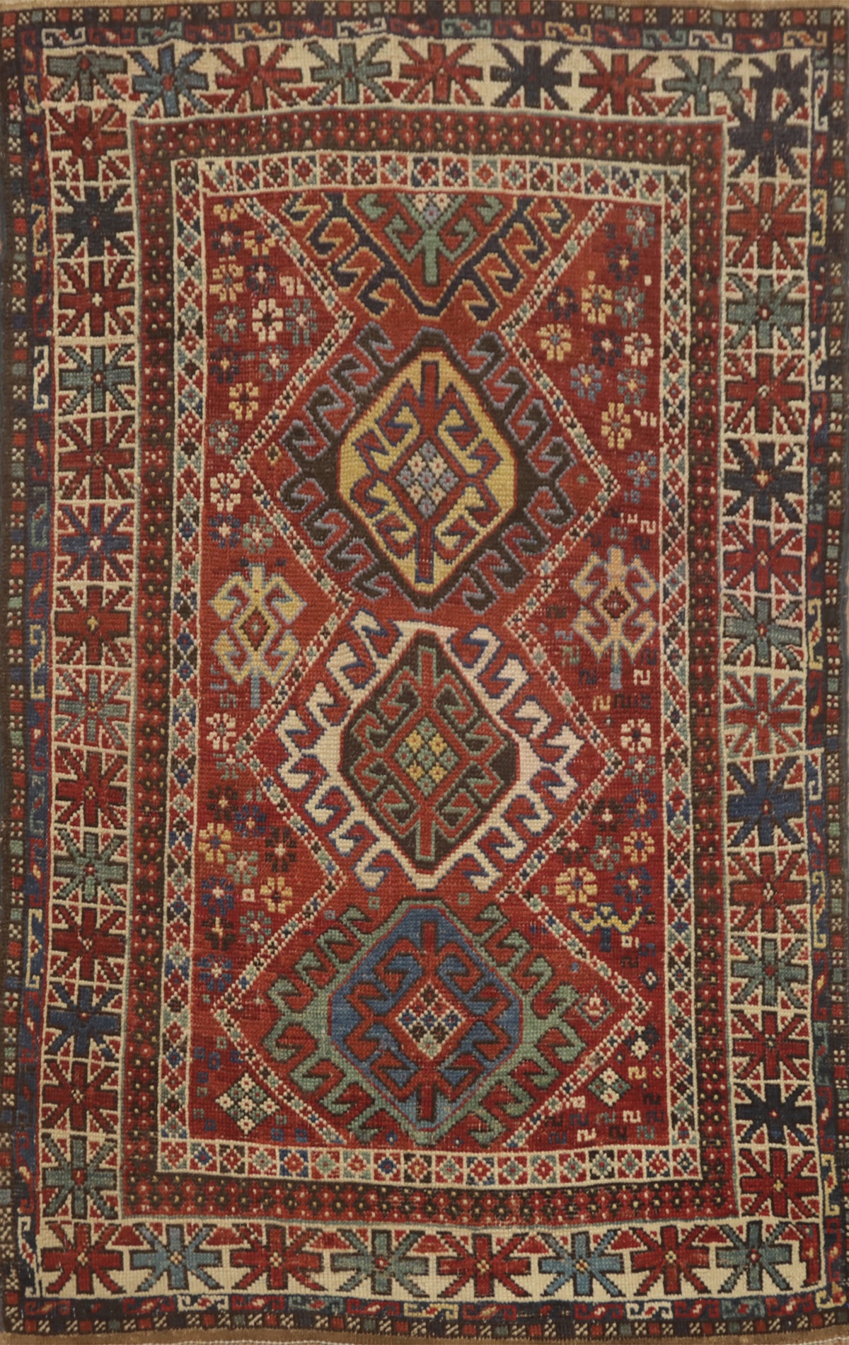 Pre-1900 Antique Kazak Vegetable Dye Rug 3x5
