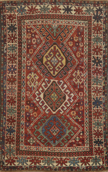 Pre-1900 Antique Kazak Vegetable Dye Rug 3x5