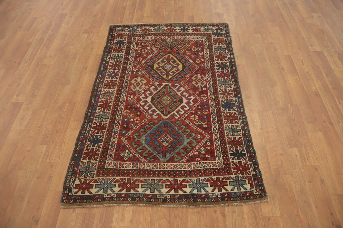 Pre-1900 Antique Kazak Vegetable Dye Rug 3x5