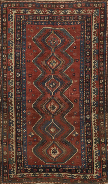 Pre-1900 Antique Kazak Vegetable Dye Rug 4x6