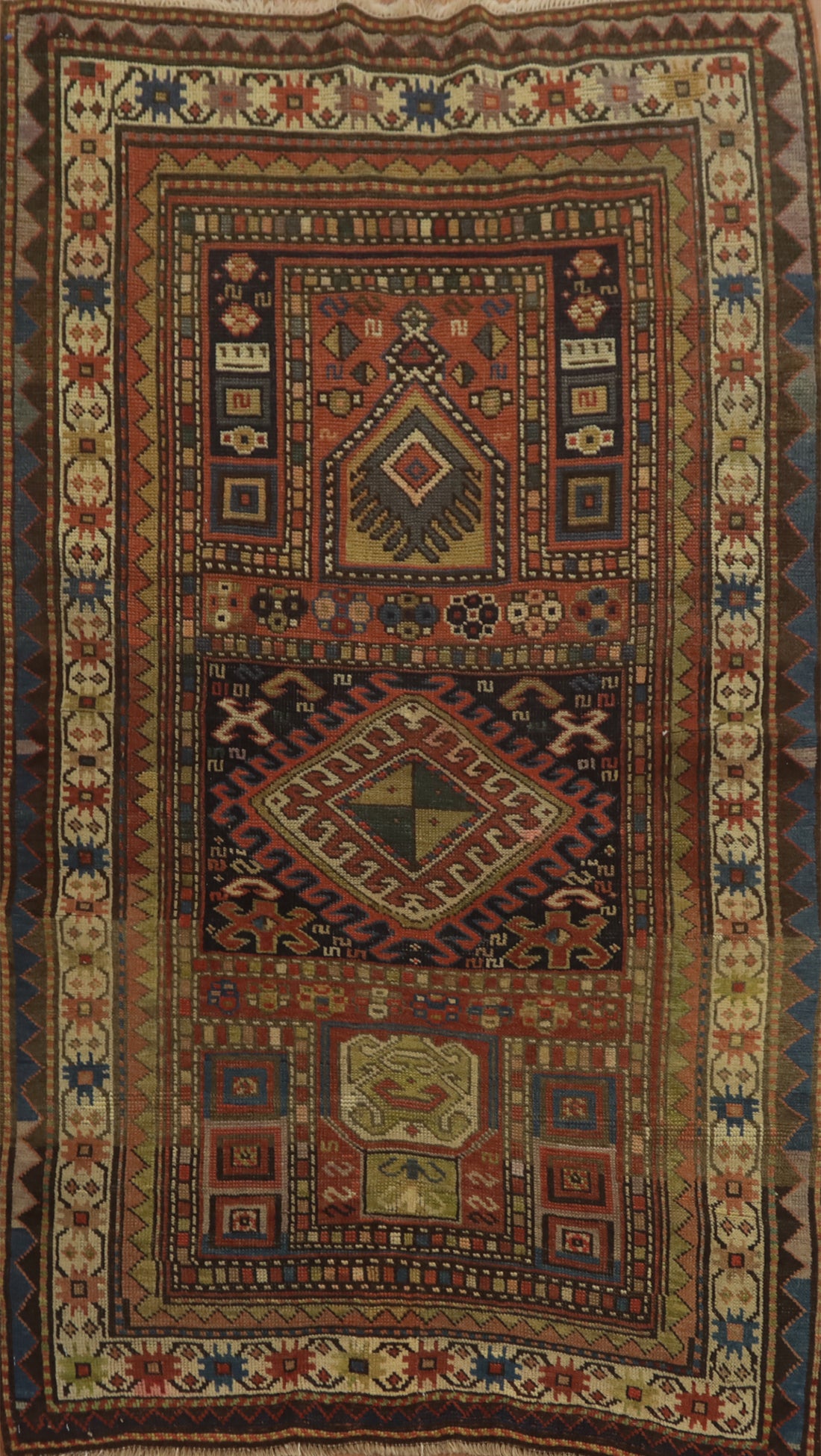 Pre-1900 Antique Kazak Vegetable Dye Rug 3x5