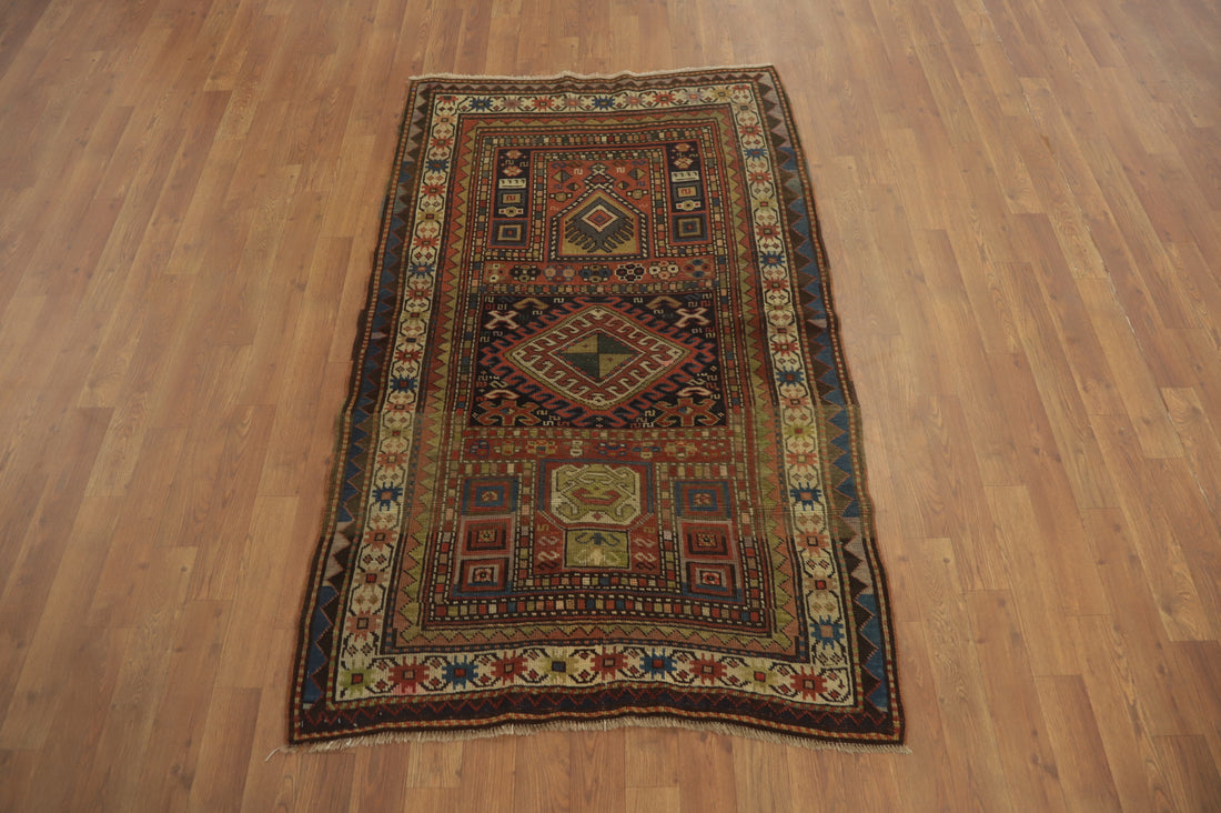 Pre-1900 Antique Kazak Vegetable Dye Rug 3x5