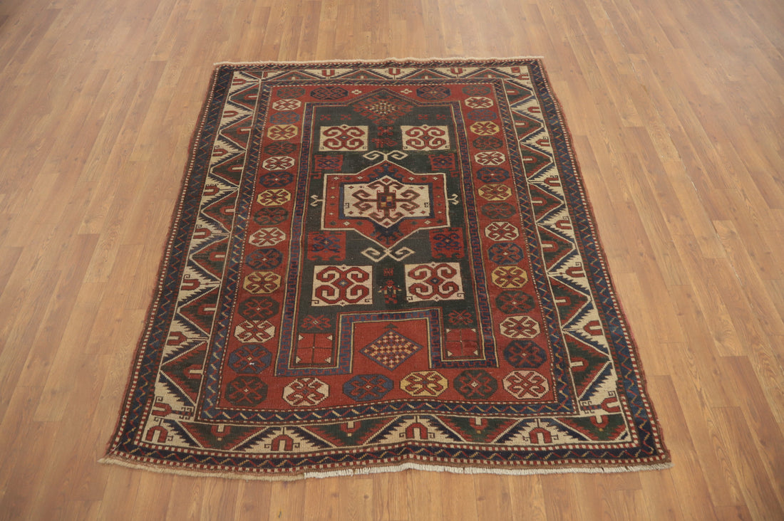 Pre-1900 Antique Kazak Vegetable Dye Rug 5x6
