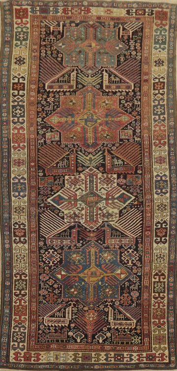 Pre-1900 Antique Kazak Vegetable Dye Runner Rug 4x9