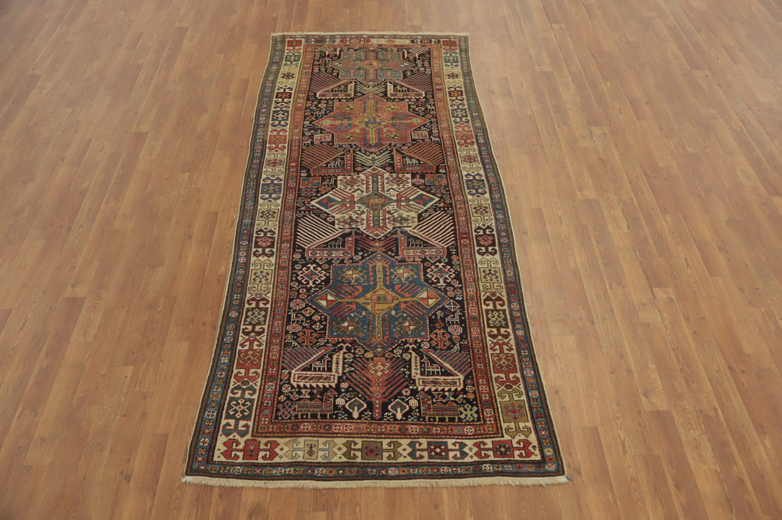 Pre-1900 Antique Kazak Vegetable Dye Runner Rug 4x9