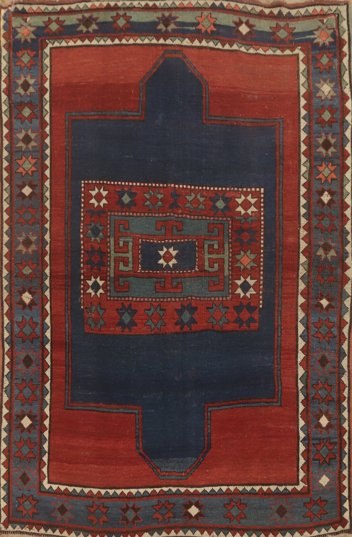 Pre-1900 Antique Kazak Vegetable Dye Rug 5x7