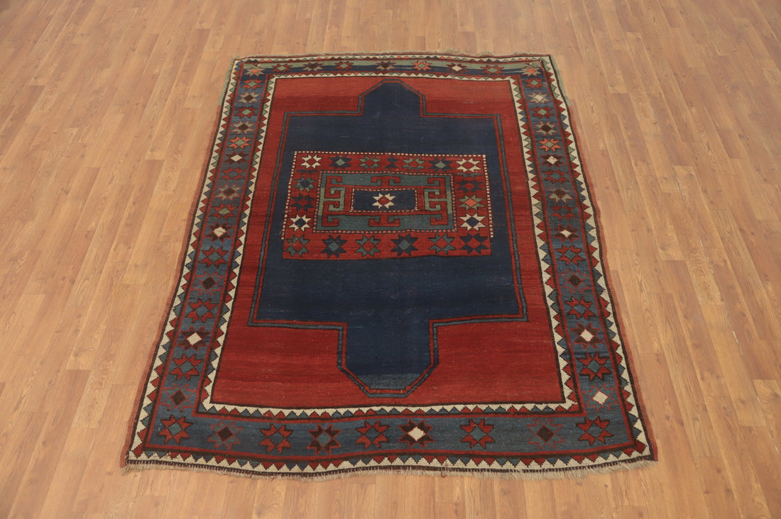Pre-1900 Antique Kazak Vegetable Dye Rug 5x7